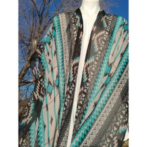 Colleen Lopez Aztec Southwestern Geometric Print Shawl featuring Black Fringe